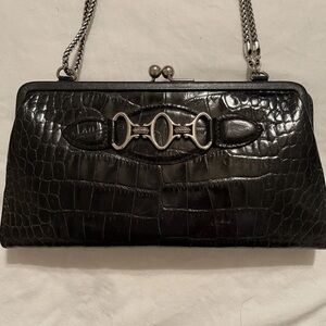 Brighton Black Crocodile-Embossed Clutch